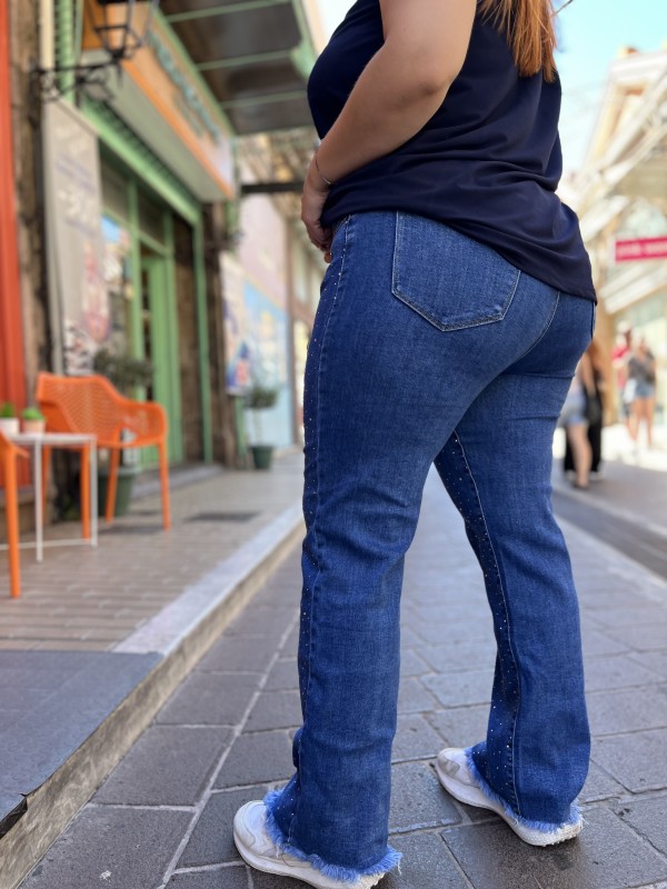 Jean  μπλε σε wide leg γραμμή με στρας